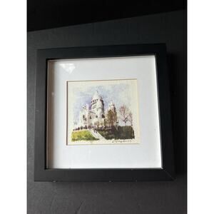 Pottery Barn Watercolor Print Wall Hanging Framed Matted 9x9 Minimalist Cottage